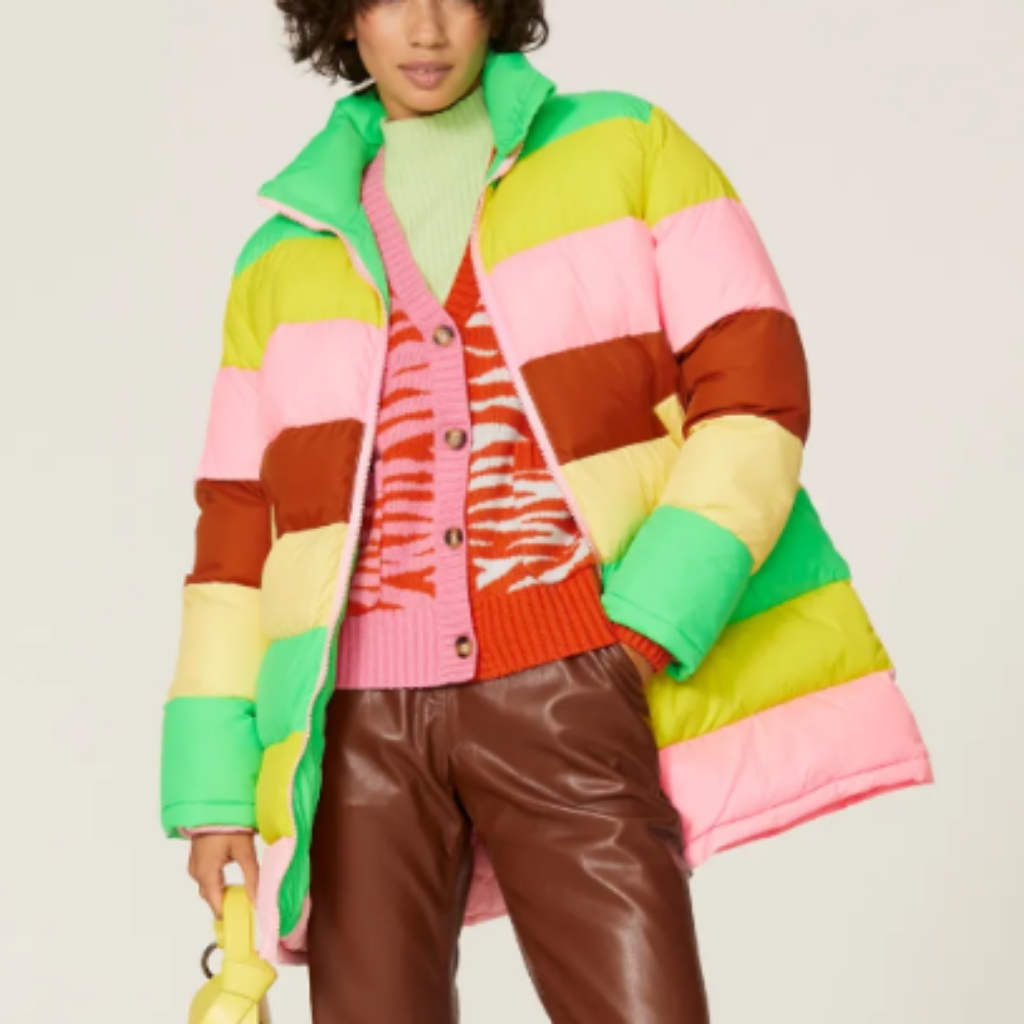 Rachel Antonoff “Terry Colorblock” Multicolor Striped Puffer Coat Uec